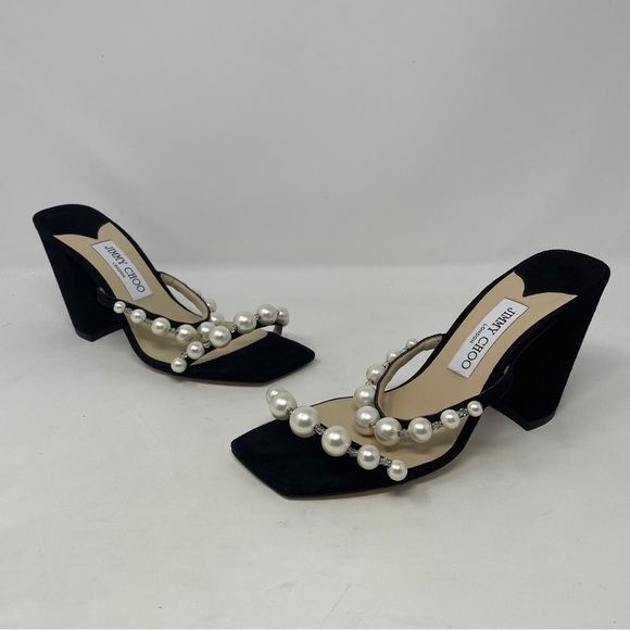 Jimmy Choo Amara 85mm Pearl Embellished Suede Heeled Sandals - NWT - Picture 12 of 16